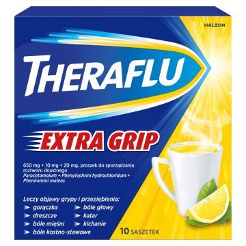 Theraflu ExtraGRIP, 650mg+10mg+20mg, proszek w saszetkach do sporządzania roztworów doustnych, 10 szt.