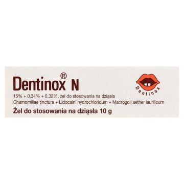 Dentinox N, 15% + 0,34% + 0,32%, żel na dziąsła, 10 g