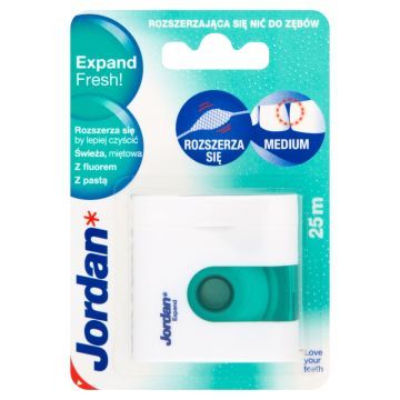 Jordan, Expand Fresh, rozszerzająca się nić do zębów, medium, 25 metrów