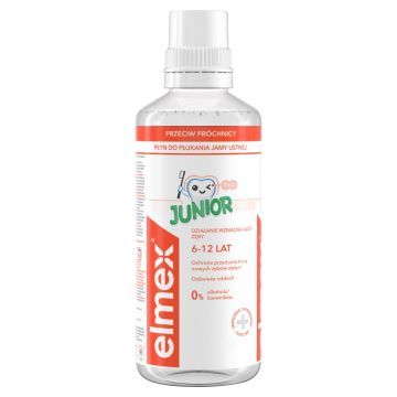 Elmex Junior, płyn do płukania jamy ustnej z aminofluorkiem, dla dzieci w wieku 6-12 lat, 400 ml