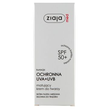 Ziaja Med Kuracja Ochronna UVA+UVB, matujący krem do twarzy, cera tłusta i mieszana,  SPF 50+, 50 ml