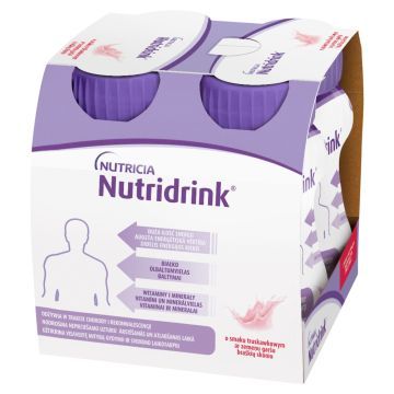 Nutridrink, smak truskawkowy, płyn, 4 x 125 ml