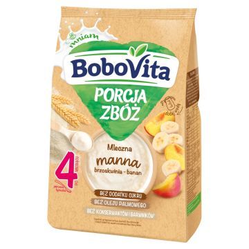 BoboVita Porcja Zbóż, kaszka mleczna, bananowo-brzoskwiniowa, manna, 4m+, 210 g