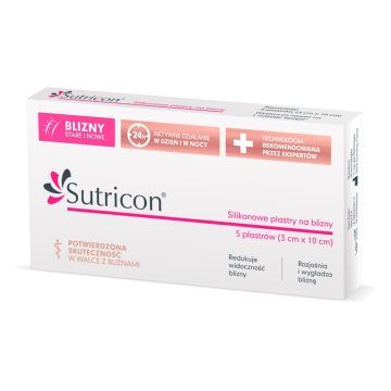 Sutricon, silikonowe plastry na blizny, 3 cm x 10 cm, 5 szt.