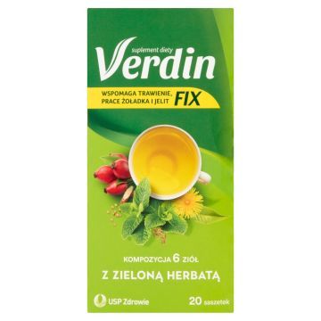 Verdin fix z zieloną herbatą,  zioła do zaparzania, saszetki, 20 szt.