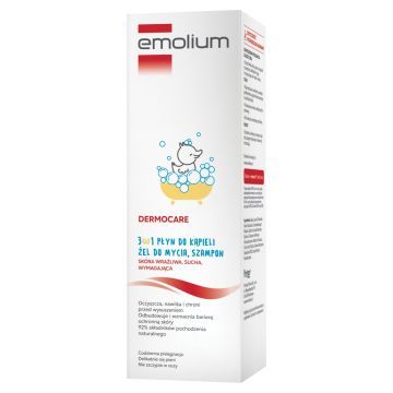 Emolium Dermocare, 3w1 płyn do kąpieli, żel do mycia, szampon, 400 ml