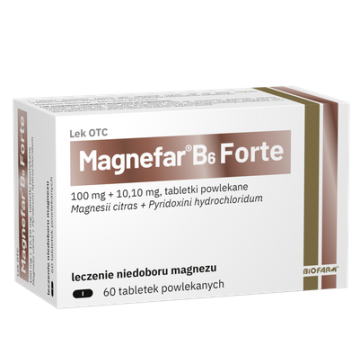 Magnefar B6 Forte, 100 mg + 10,10 mg, tabletki powlekane, 60 tabletek powlekanych