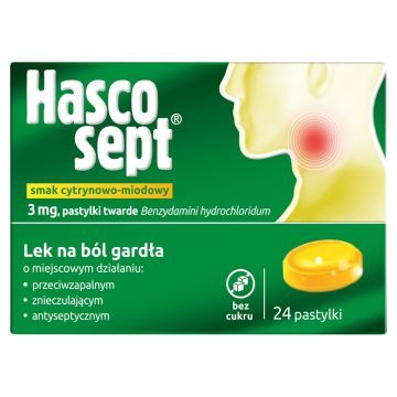 Hascosept smak cytrynowo-miodowy, 3 mg, pastylki twarde, 24 szt.
