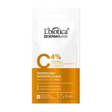 L'biotica Dermomask, ekspresowo rozświetlająca maska z witaminą C, 8ml