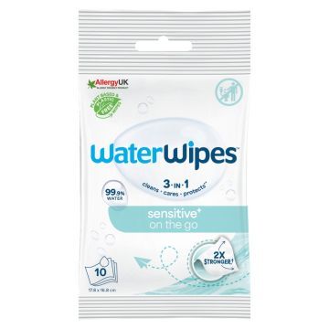 WaterWipes™ BIO OnTheGo chusteczki nawilżane, szybkie odświeżenie dla każdego, 10 sztuk