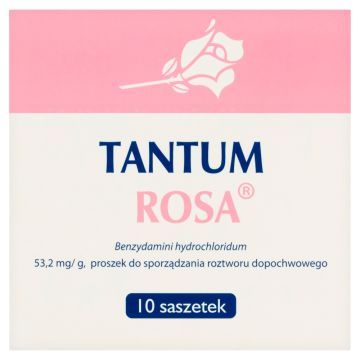 Tantum Rosa, 53,2 mg/g, proszek do sporządzania roztworu dopochwowego, 10 saszetek