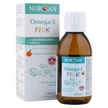 Norsan, Omega-3 Fisk z naturalnym olejem rybnym, smak pomarańczowy, 150 ml