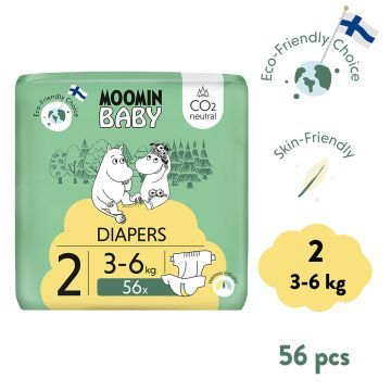 Moomin Baby 2 Newborn 3–6 kg, eko pieluszki, 56 szt.