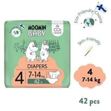 Moomin Baby 4 Maxi 7–14 kg, eko pieluszki, 42 szt.