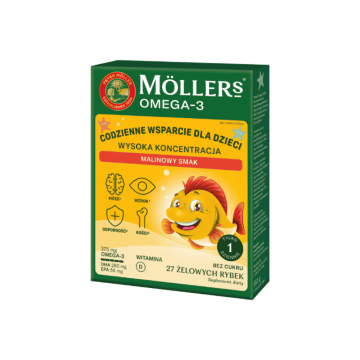 Mollers Omega-3 Rybki Wysoka Koncentr.,żelki,sm.malin.,27szt