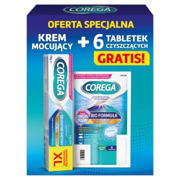 Zestaw Corega,krem mocujący,delik.miętowy+tabl.,70 g+6 szt