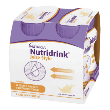 Nutridrink Juice Style, płyn,o smaku gruszki kwiat bzu, 4x200ml