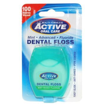 Active, nić dentystyczna udoskonalona, miętowa, woskowana z fluorem, 100 m