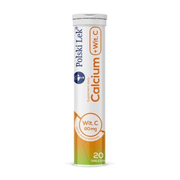Calcium + witamina C, tabletki musujące o smaku pomarańczowym, 20 szt. (Polski Lek)