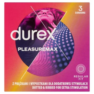 Durex Pleasuremax, prezerwatywy ze środkiem nawilżającym, 3 szt.