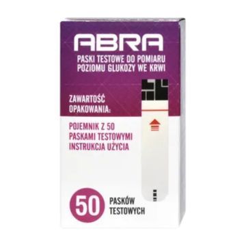 Abra, paski testowe do pomiaru poziomu glukozy we krwi, 50 szt.