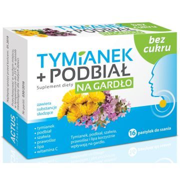 Tymianek + Podbiał, pastylki do ssania na gardło, bez cukru, 16 szt.