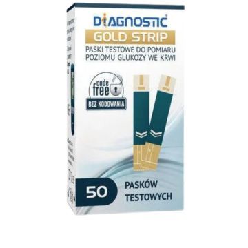 Diagnostic Gold Strip, paski testowe do pomiaru poziomu glukozy we krwi, 50 szt.