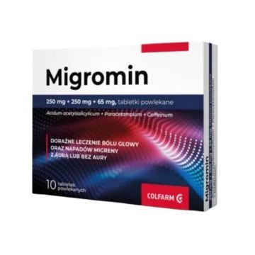 Migromin, 250 mg + 250 mg + 65 mg, tabl.powl., 10 szt