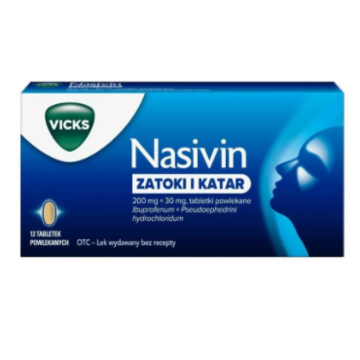 Nasivin Zatoki i Katar, 200mg+30mg, tabl.powl., 12 szt.