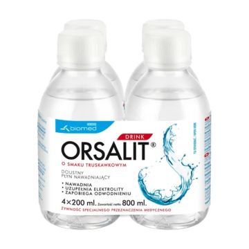 Orsalit drink, doustny płyn nawadniający, smak truskawkowy, 4 x 200 ml