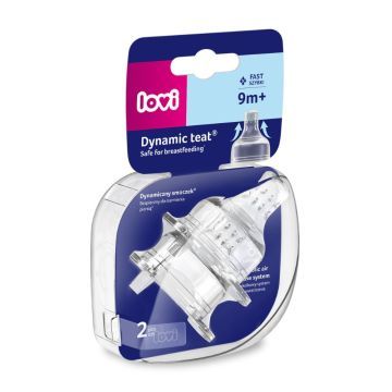Lovi, silikonowy, dynamiczny smoczek na butelkę, szybki przepływ, 9 m+, 2 szt.