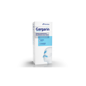 Gargarin Zatoki, zestaw podstawowy do płukania nosa i zatok, butelka 240 ml + 16 saszetek