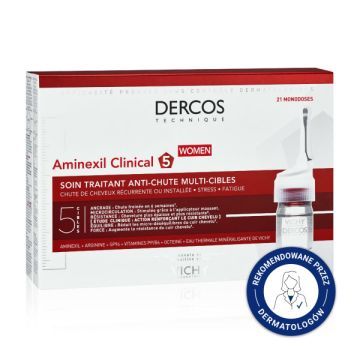 Vichy Dercos Aminexil Clinical 5, kuracja przeciw wypadaniu włosów dla kobiet, 6 ml, 21 ampułek